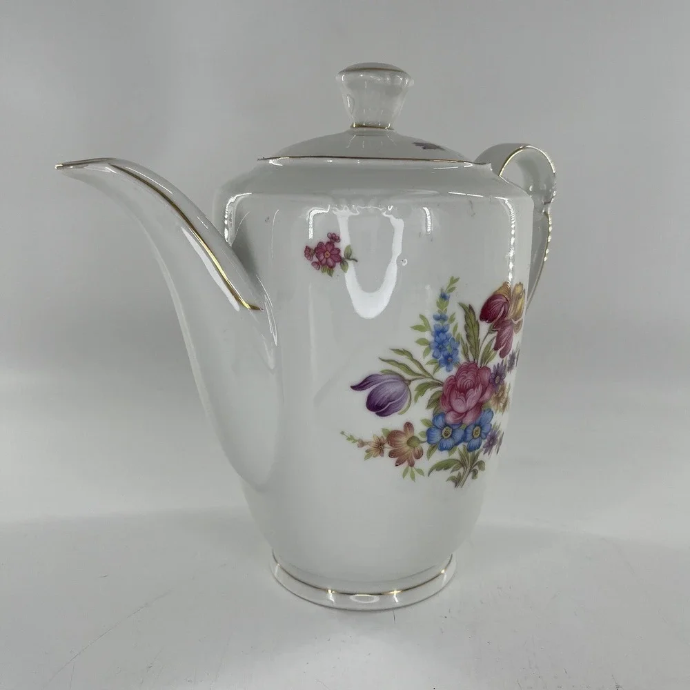 Antique Coffee Pot Footed Floral c 1903-1945 Winterling Bavaria Germany, 9.25